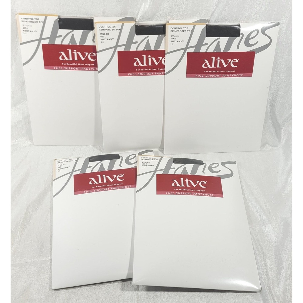 5 Pairs Hanes Alive Control Top Pantyhose Style #810 - Barely Black - Size C